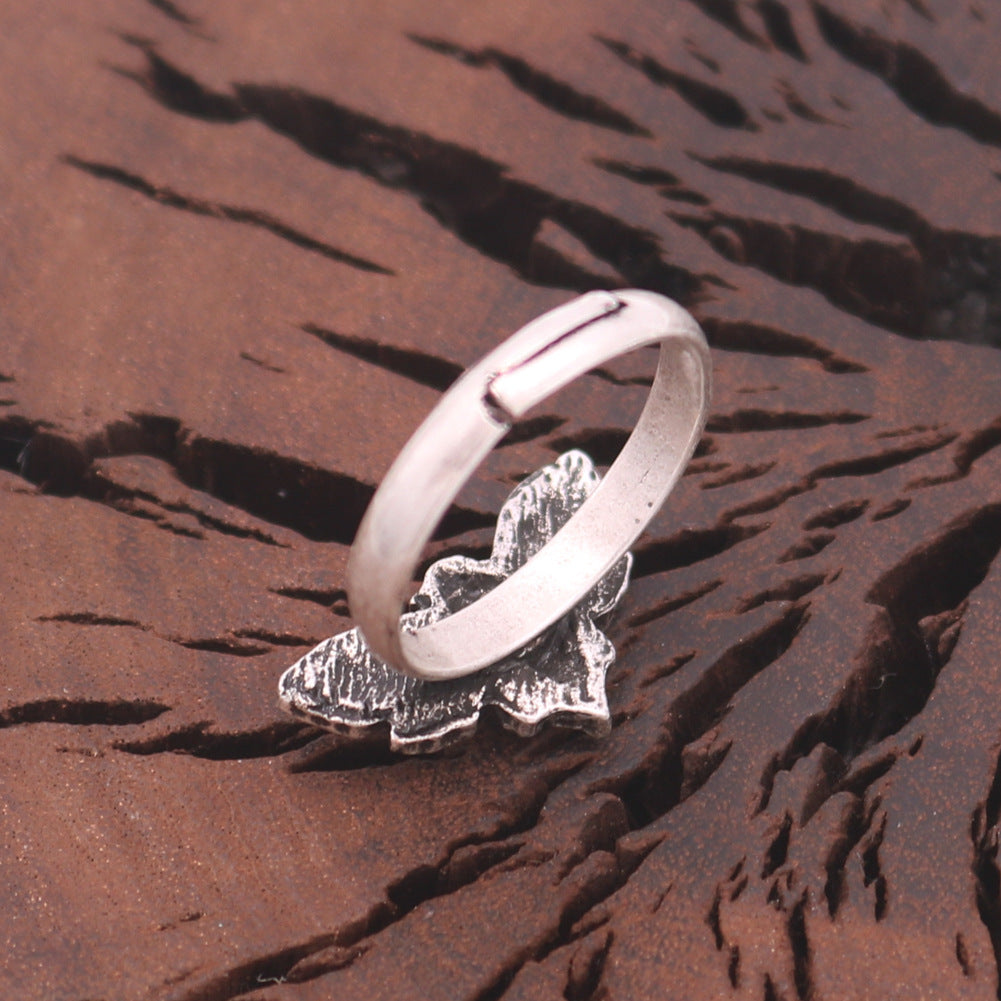 Women's Adjustable Butterfly Ring Open Mouth Electroplated Catalpa Alloy Antique Silver European Style Jewelry Ornament
