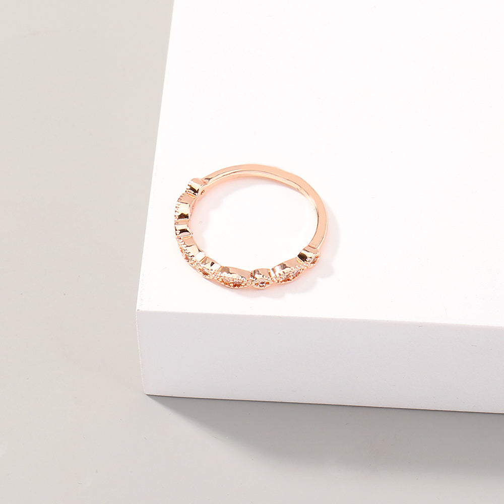 Rose Gold Copper Adjustable Ring with Micro Diamonds for Women And Girls Elegant Wedding Band For Everyday Use
