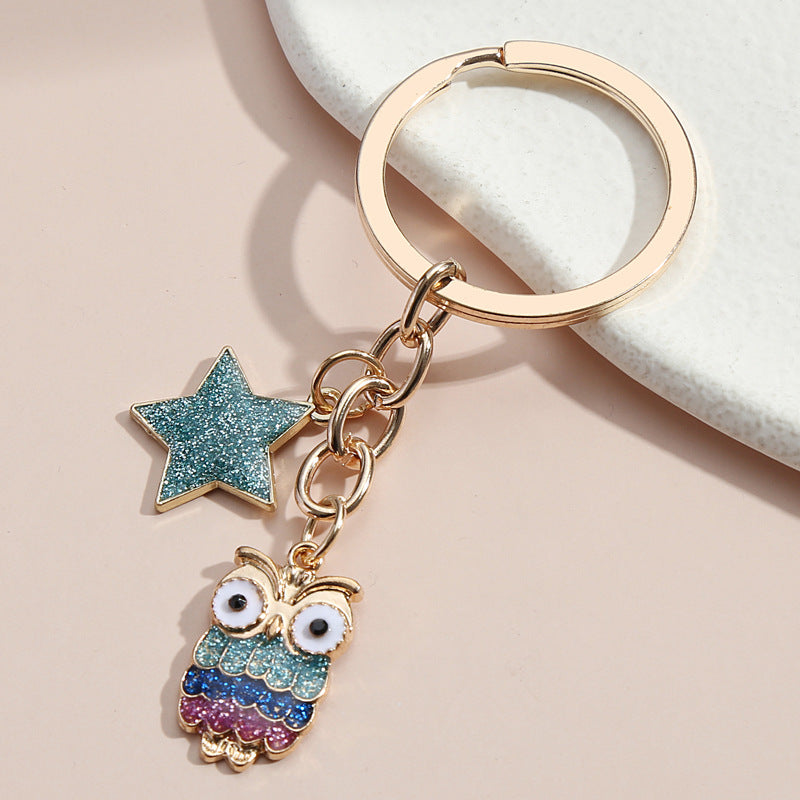 Metal Owl Keychain With Ladybug Charm And Flower Decoration European Style Bag Ornament Accessory Gift For All