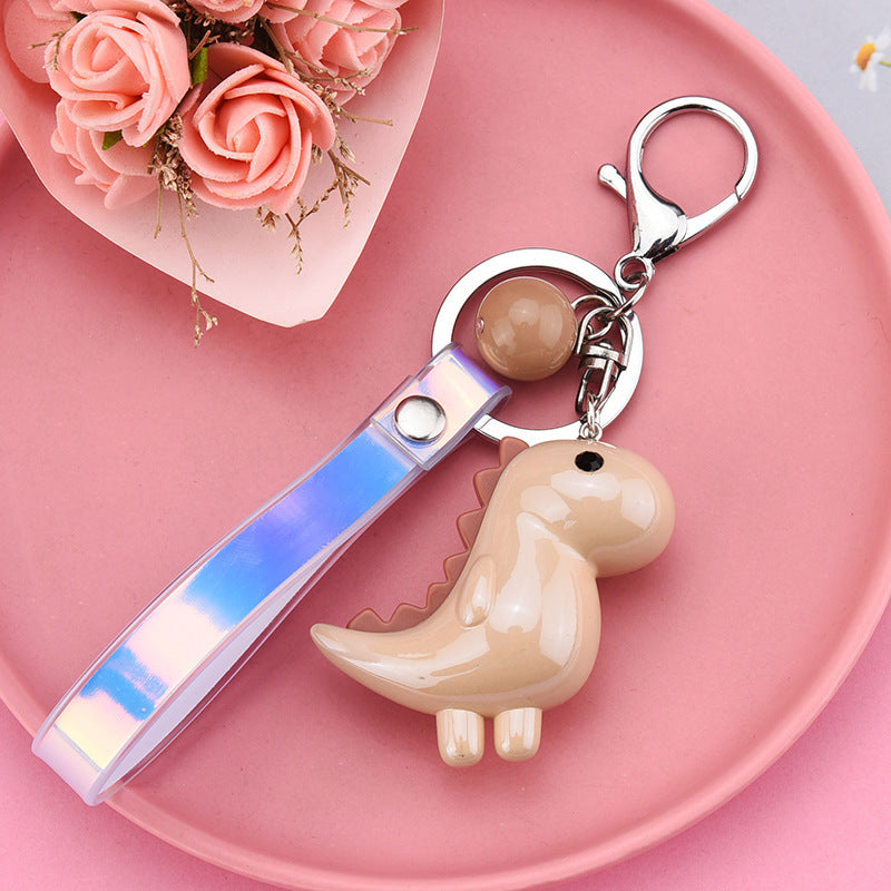 Dinosaur Car Keychain Metal Acrylic Pendant With Leather Cord Key Ring For Bags Purses Durable Everyday Carry Accessory