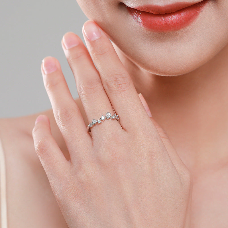 Womens Sterling Silver Ring With Gold Plated Gemstones Irregular Pear Geometric Lightweight Design S925 RingUS