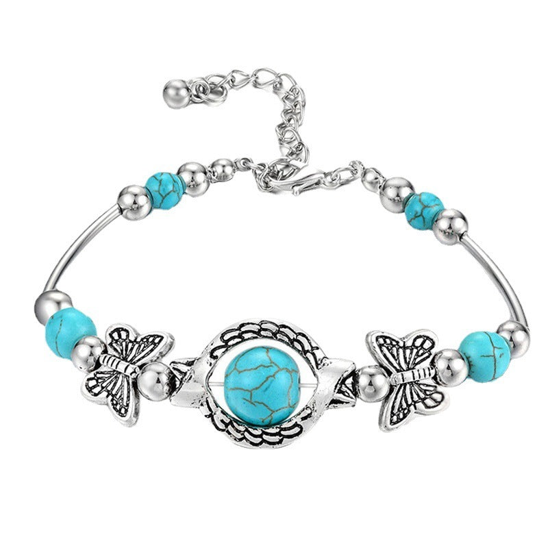 Turquoise Butterfly Alloy Bracelet 7cm Diameter Fashion