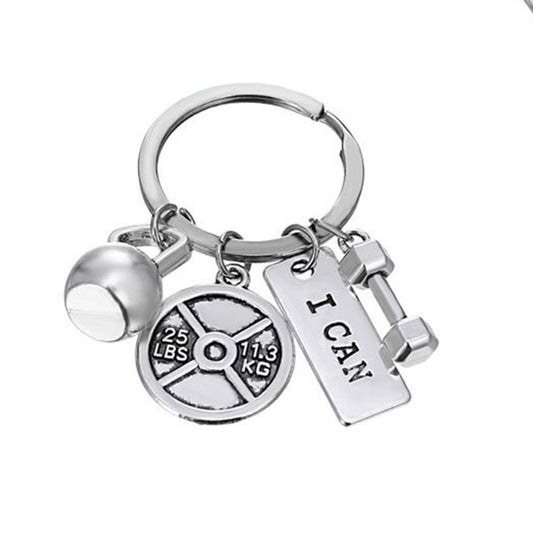 Fitness Keychain For Men And Women Zinc Alloy Dumbbell Barbell Kettlebell Design Sports Keychain Plated Finish