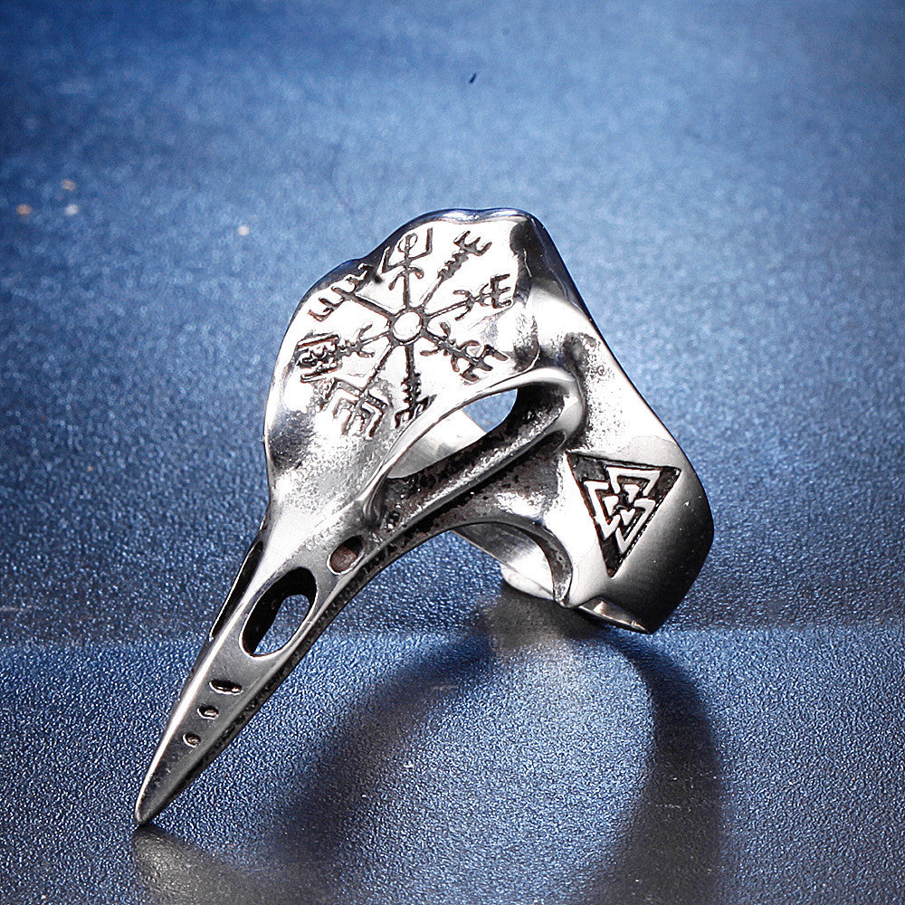Men's Vintage Bird Head Ring Stainless Steel Plated Fashion Jewelry Geometric Design Statement Ring Biker Ring Gift for Him Anniversary Present Unique Ring