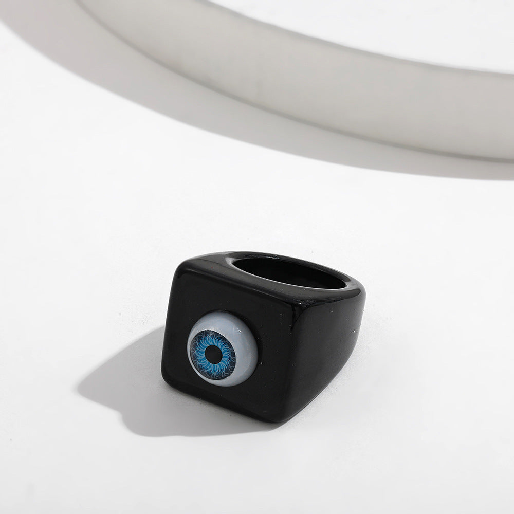 Women Resin Eyeball Ring Adjustable Trendy Fashion Jewelry Modern Geometric Design Statement Accessories Color