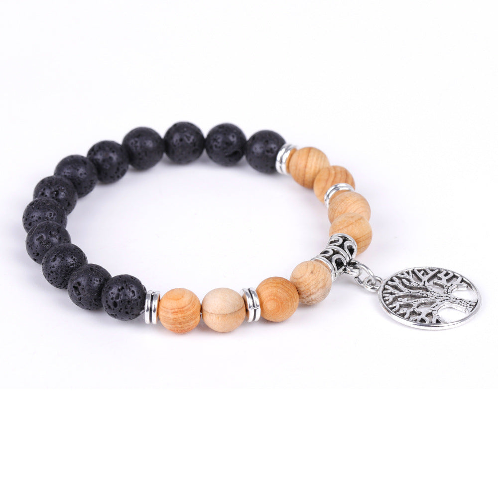 Beaded Bracelet With Tree Of Life Pendant Natural Agate Stone For Men And Women Geometric Flower Design Unisex
