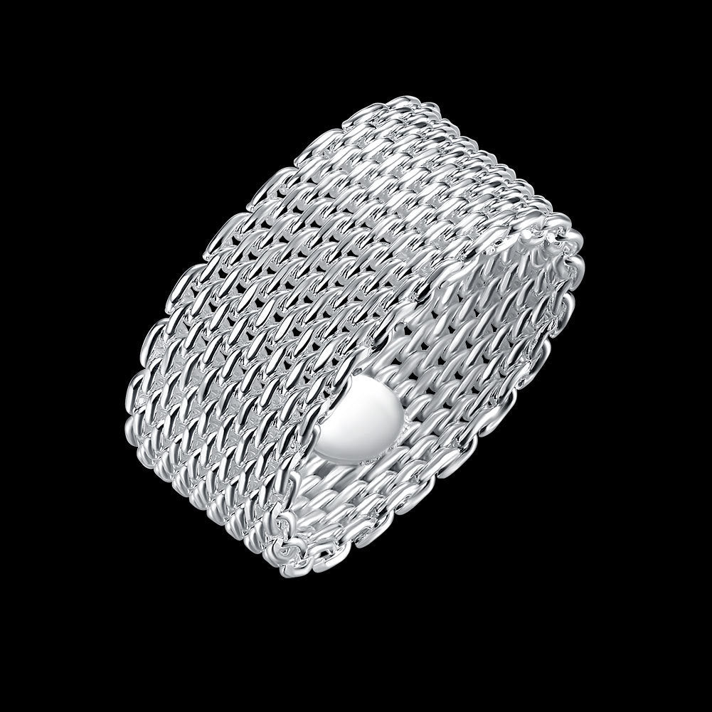 Silver Plated Copper Ring Round Braided Mesh Band Ring Fashion Jewelry For Women And Girls Europe AmericanRing