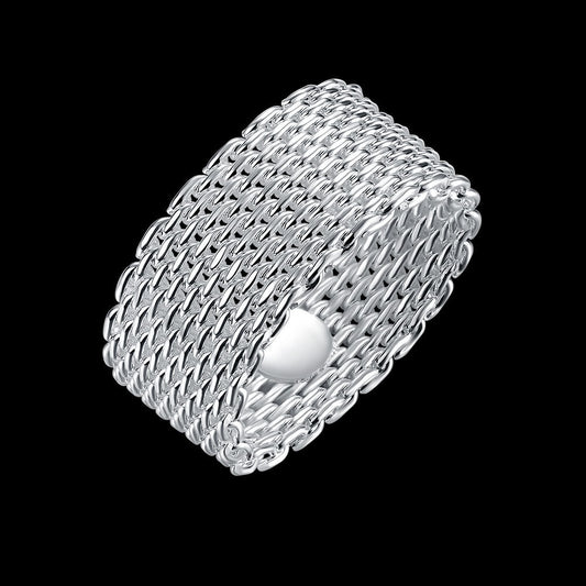 Silver Plated Copper Ring Round Braided Mesh Band Ring Fashion Jewelry For Women And Girls Europe AmericanRing