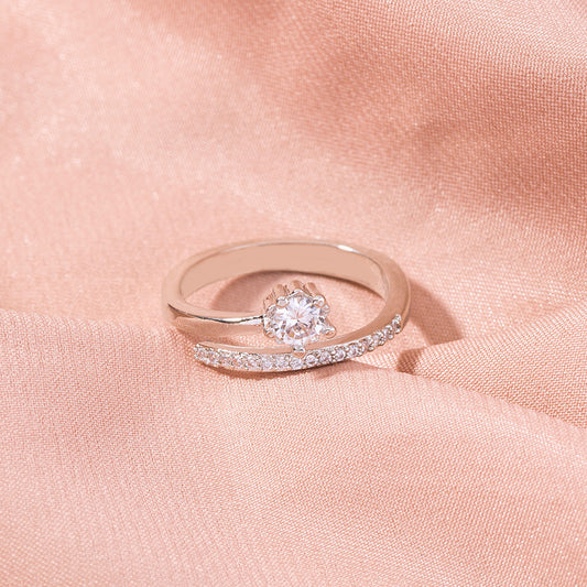 Ladies Adjustable Copper Ring With Zircon Accent Shiny Fashion Jewelry Below 20cm Circumference For Daily Wear