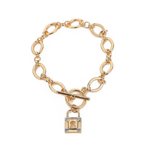 Womens Gold Chain Bracelet Thick Padlock Geometric Alloy Electroplated Jewelry StainlessSteel Elegant Accessory