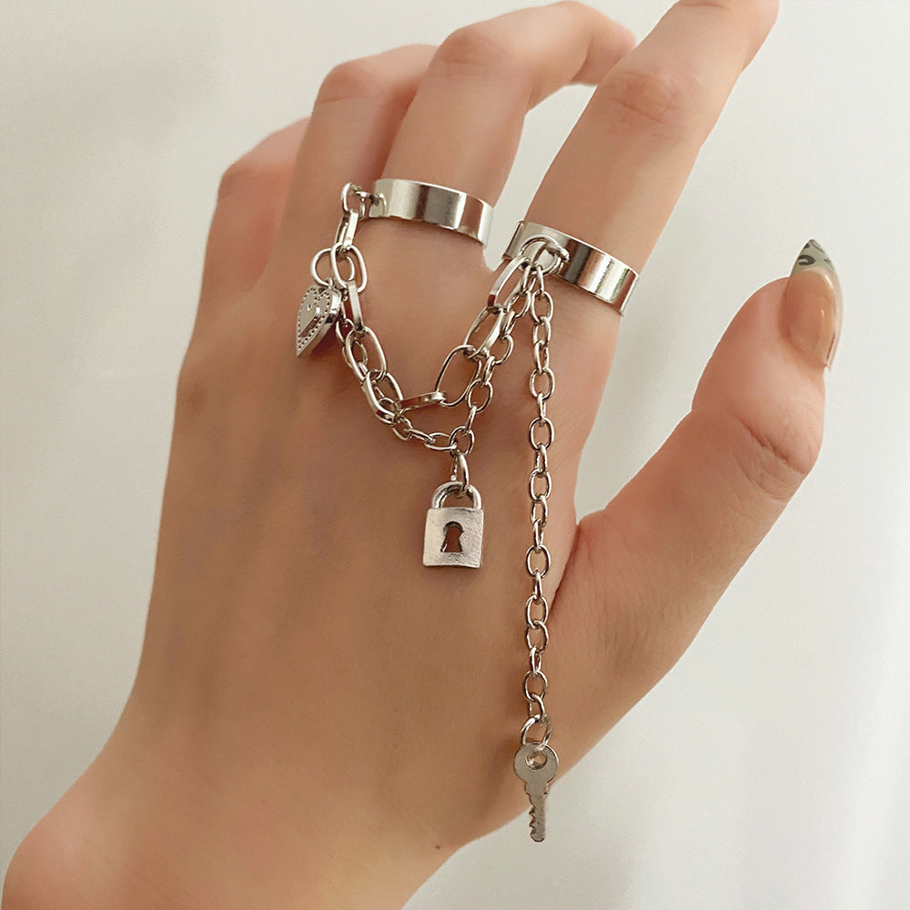 Adjustable Butterfly Chain Ring for Women Men Open Heart Geometric Alloy Electroplated Unisex Ring Trendy Look