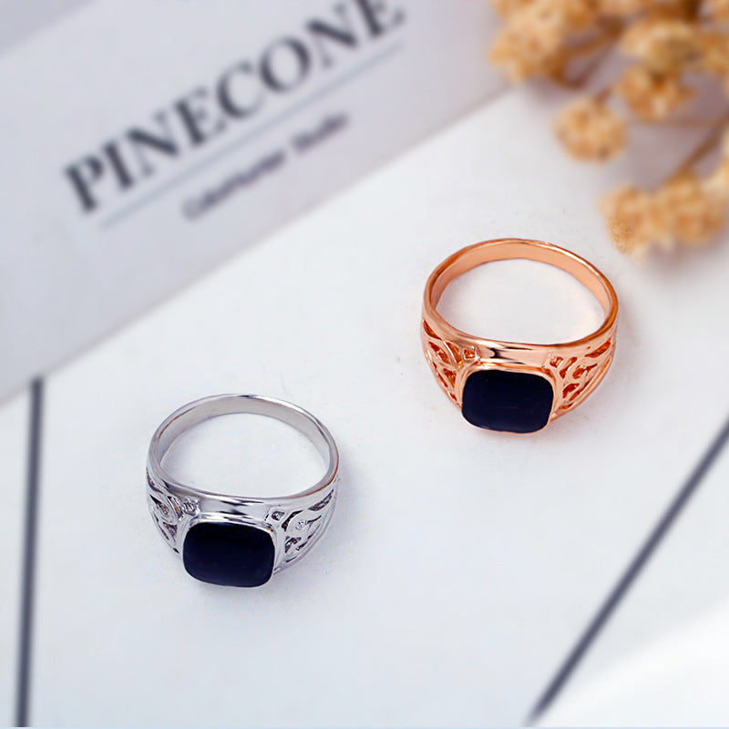 Womens Alloy Inlay Ring With Gemstone Hollow Carved Design