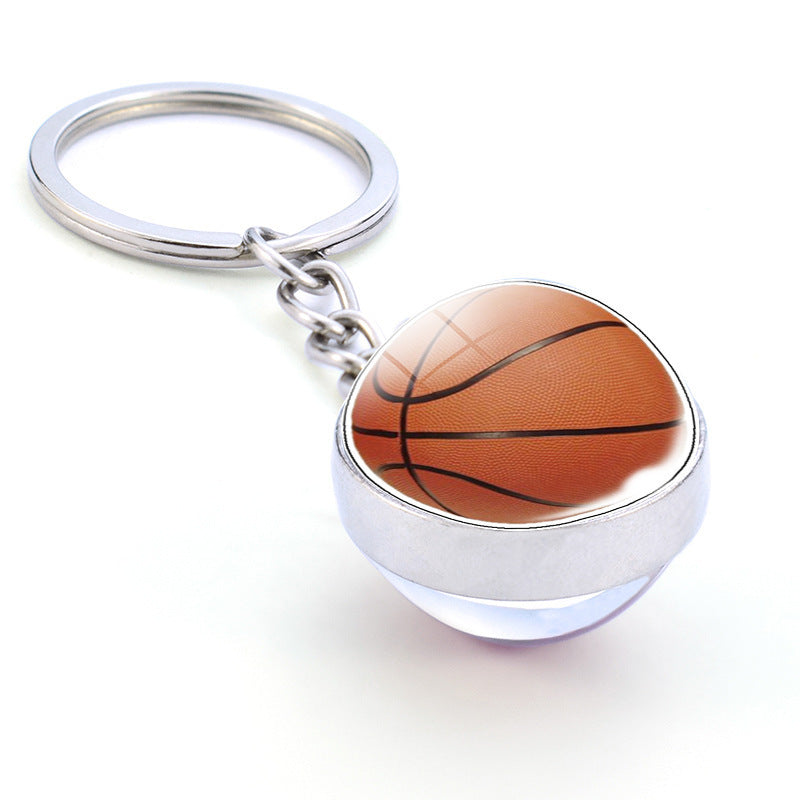Football Glass Beads Keychain Double Sided Sports Accessory Printing Process Non Luminous Luminous Model Charm