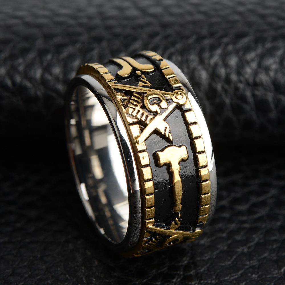 Men's Rotating Ring Titanium Steel Band Retro Fashion Casual Plated Ring for Him Gold Steel Color Intermediate Gold Ring Statement Jewelry