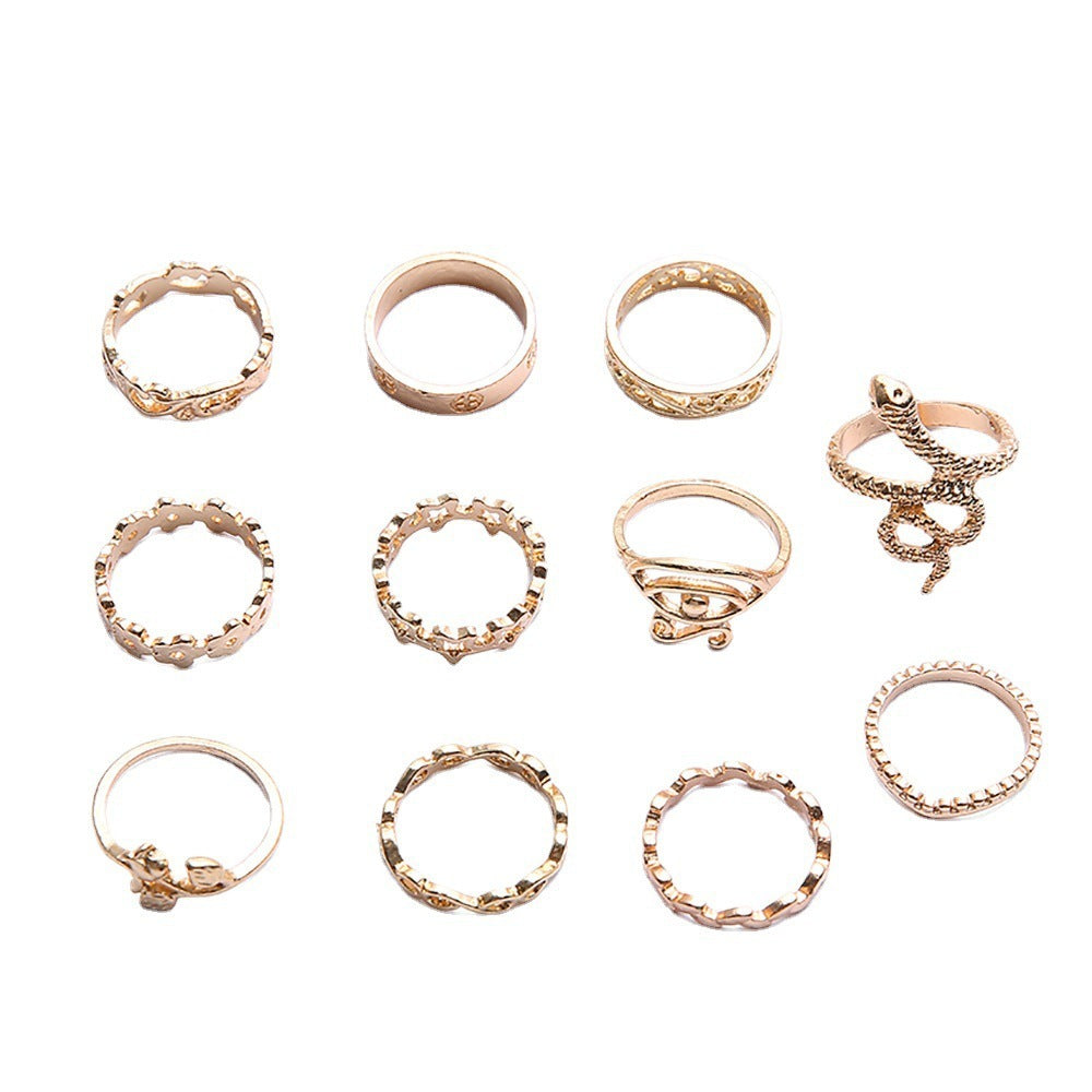 Vintage Punk Alloy Ring Set 11 Piece Geometric Designs For Women And Girls Individually Packed Retro Fashion Collection