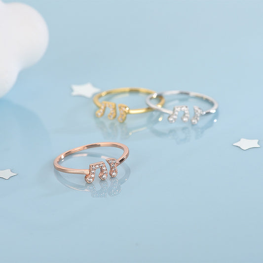 Womens Sterling Silver Ring With Diamond Accent Musical Note Design Adjustable Opening Gift For Her Elegant Style