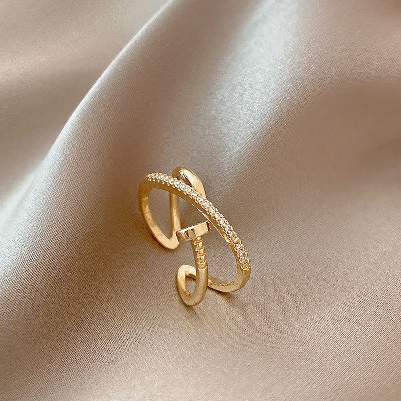 Womens Adjustable Open Ring Gold Cross Nail Vintage Korean Inlay Copper Fashion Jewelry Adjustable Opening New