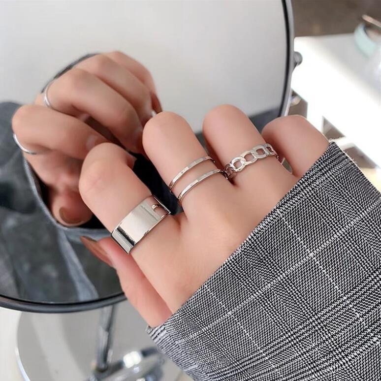 Womens Ring Set Adjustable Three Piece Geometry Rings Metal Electroplated Packaged Korean Style Design Fashion