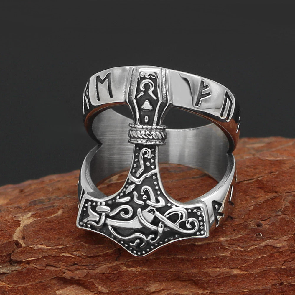 Mens Viking Hammer Ring Stainless Steel Geometric Design Vintage Norse Mythology Inspired Adornment Of Quality