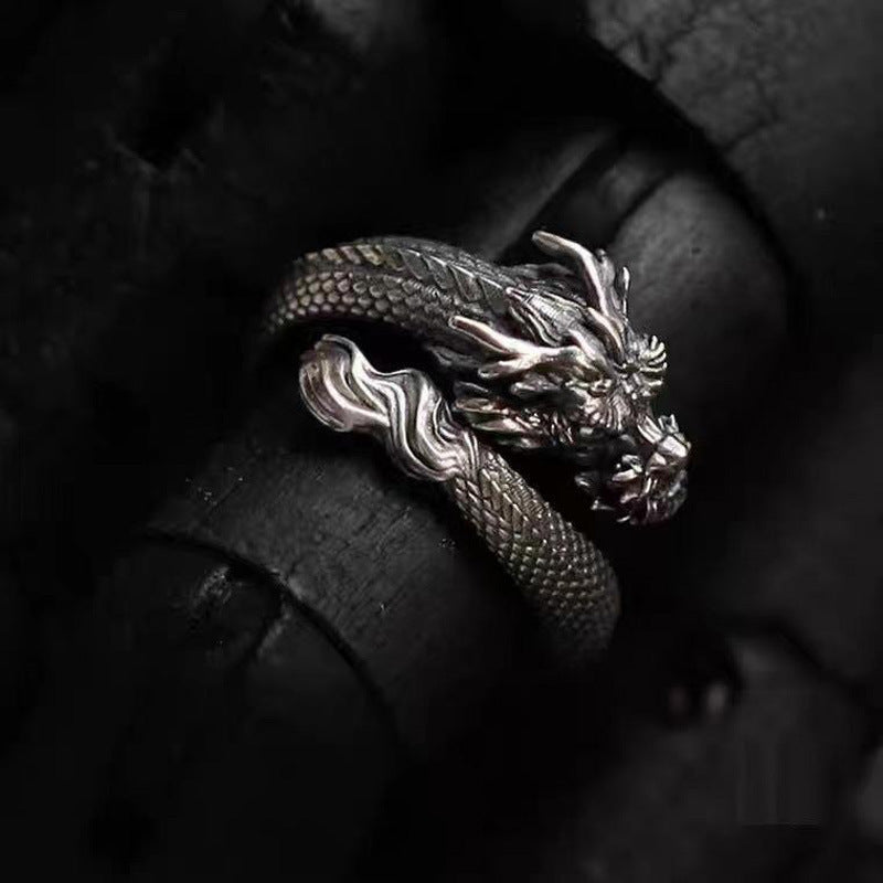 Dragon Ring Unisex Fashion Retro Copper Ring Anti Tarnish Silver Finish Unique Design For Everyday Wear Casual
