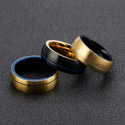 Mens Titanium Steel Ring Stainless Steel Jewelry Black Black Gold Blue Gold Finish Ring Sizes 8 9 10 11Fashion