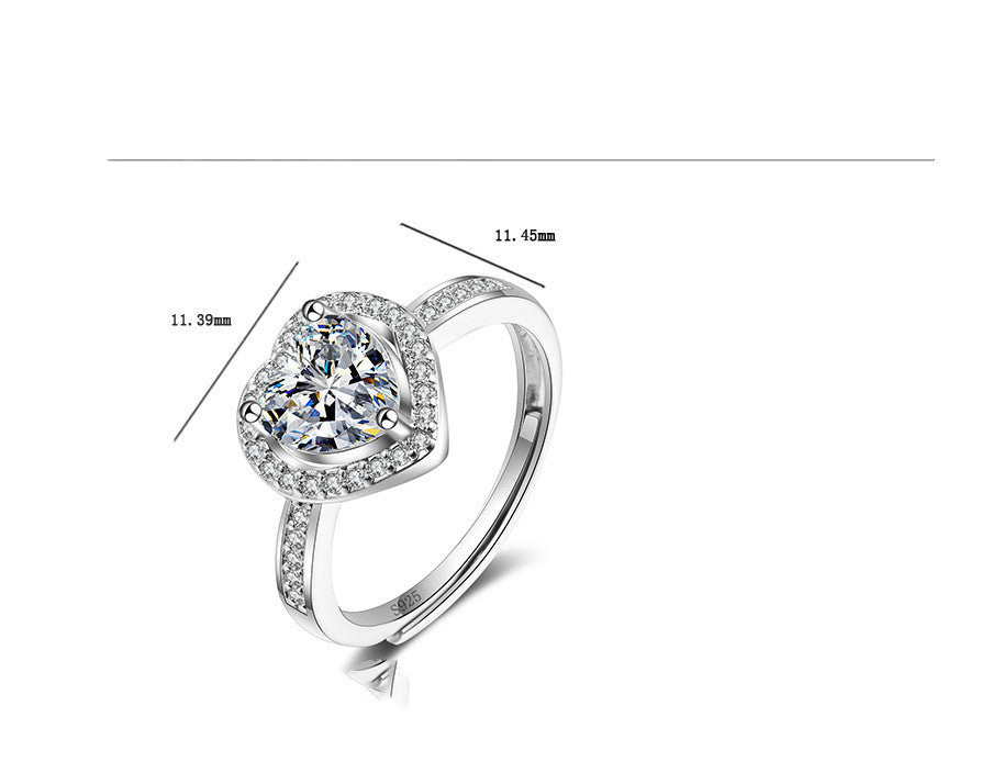 Heart Shaped Adjustable Ring Moissanite Gemstone Inlaid In Platinum White Gold Filled Jewelry Fashion Accessory