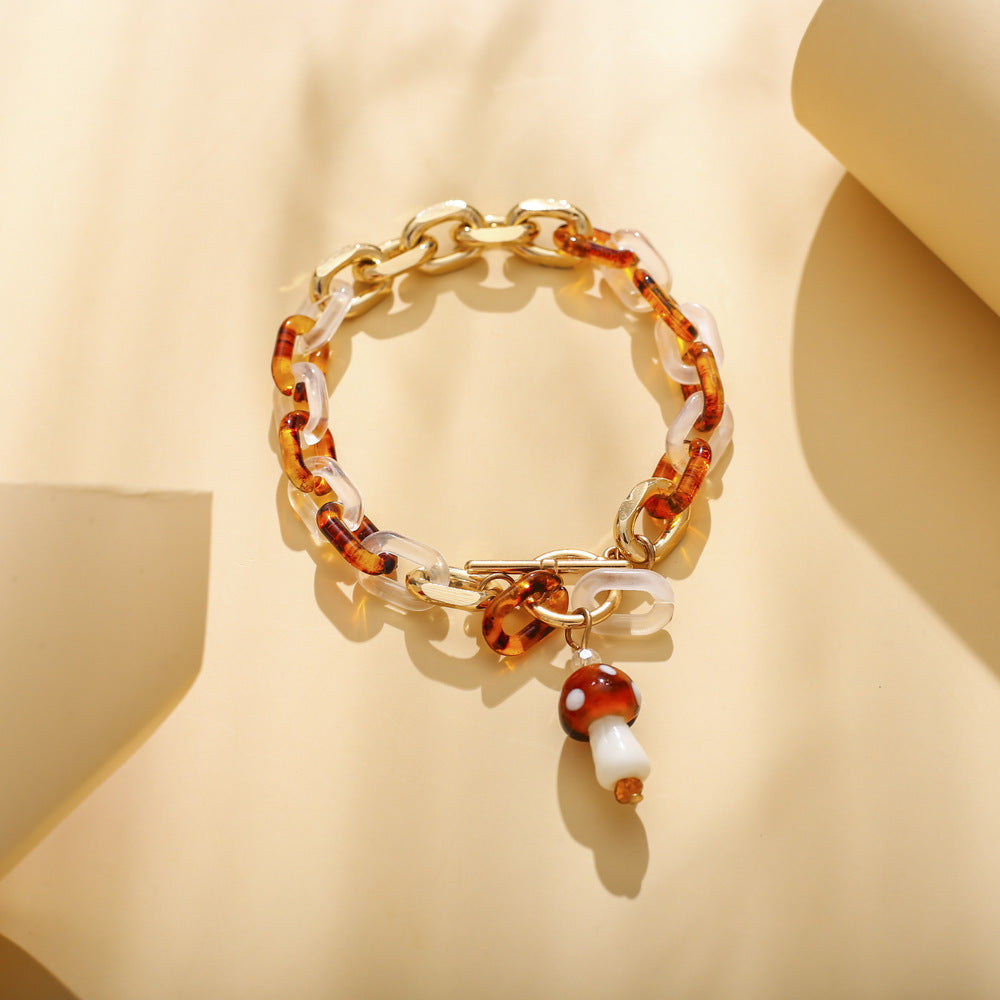 Resin Chain Bracelet Leopard Print Mushroom Image Bangle Chic Artistic Design Fashion Statement Timeless Style
