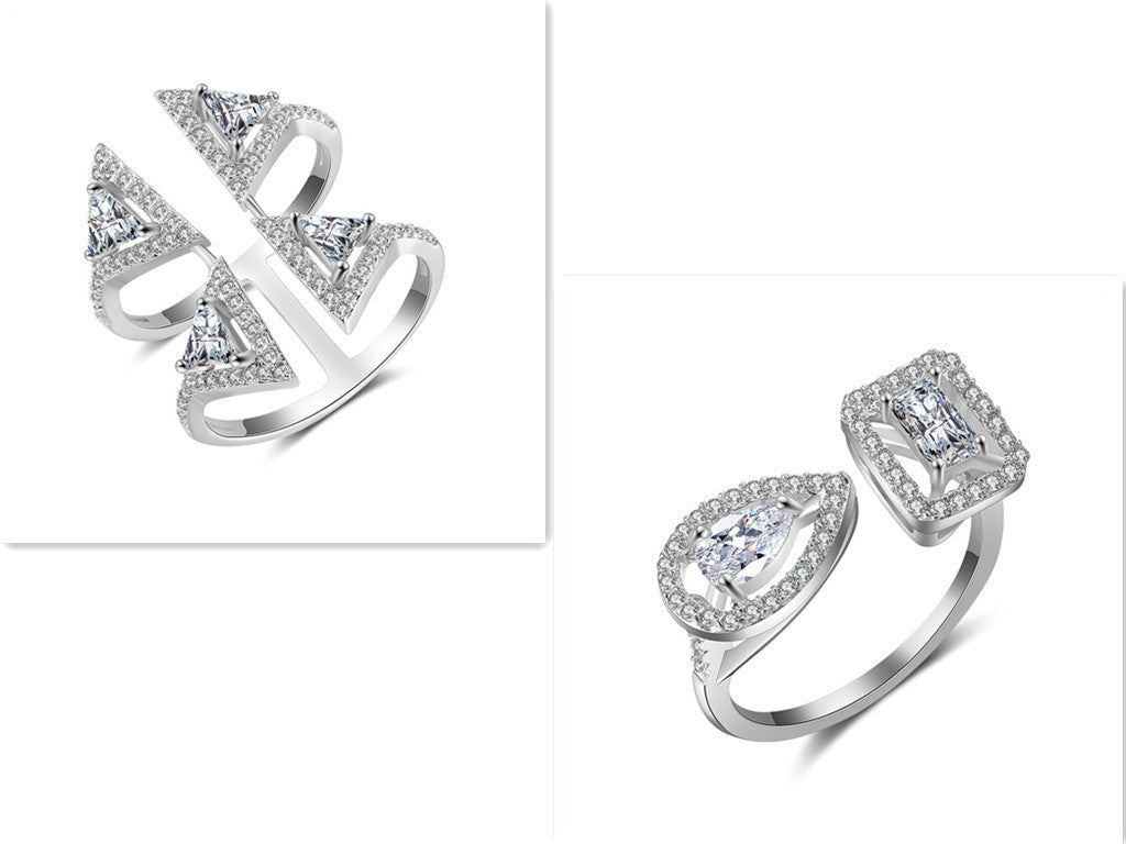 Personalized Geometric Double Ring Fashion OL Copper Ring with Zircon Treatment Individually Packed Business Gifts Ring for Women and Girls