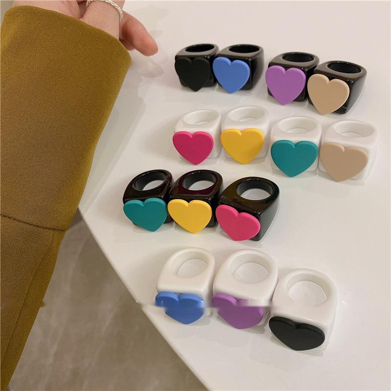 Womens Heart Resin Ring Cute Candy Color Ring Korean Fashion Plastic Love Ring For Women Cute Resin Heart Ring