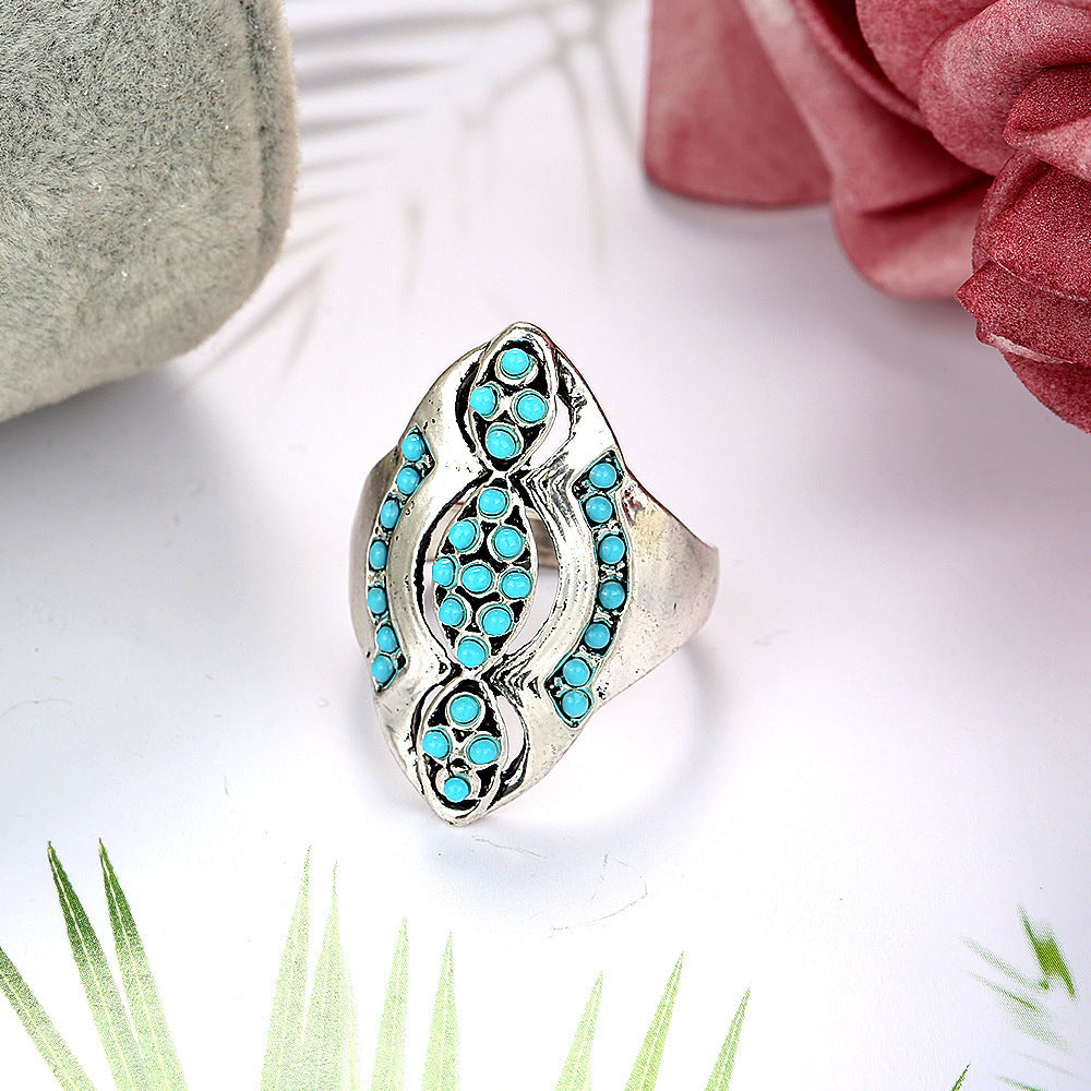 Unisex Gold Plated Ring With Inlaid Resin In Antique Silver Finish Geometric Design Alloy Jewelry Gift For Everyone