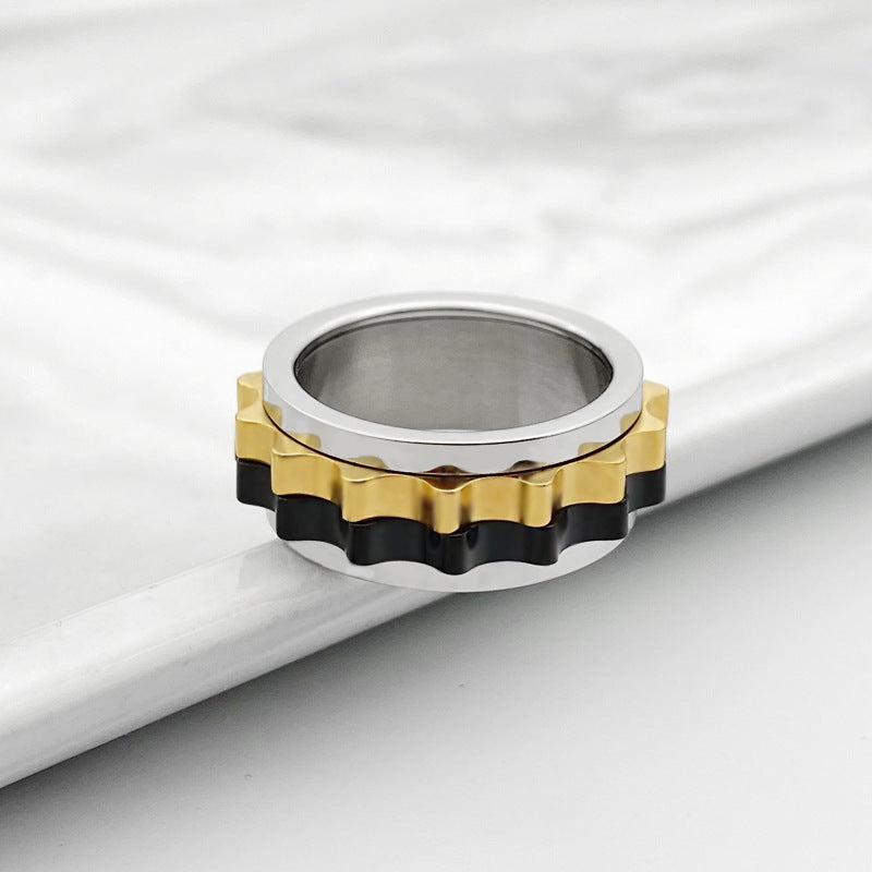 Men's Titanium Steel Rotatable Ring Stainless Steel Band Simple Spinner Ring Anxiety Relief Meditation Ring for Him Polished Finish Statement Ring