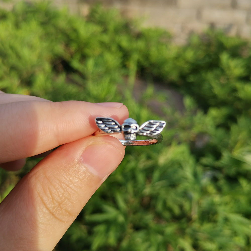 Unisex Vintage Ring Dark Silver Alloy with Heart Skull Flower and Geometric Animal Elements Anniversary Wedding