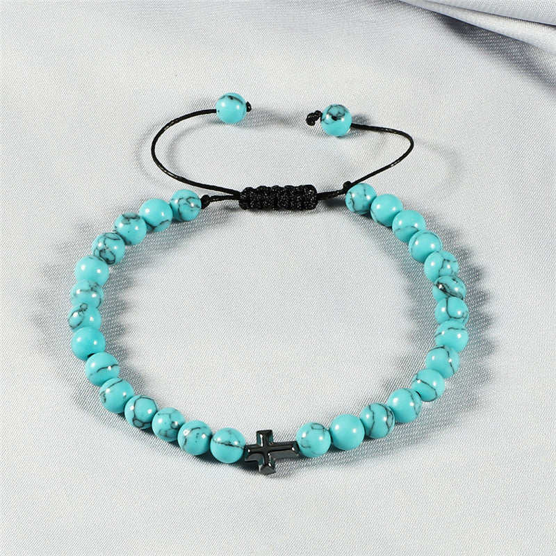 Handmade Woven Bracelet Beaded Cross Ornament Hand Knitted Design Unisex Spiritual Religious Jewelry Gift Accessory