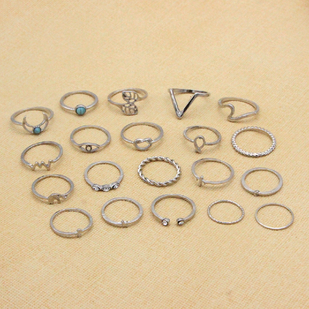 Bohemian Gold Plated Ring Elephant Moon Geometry Knuckle