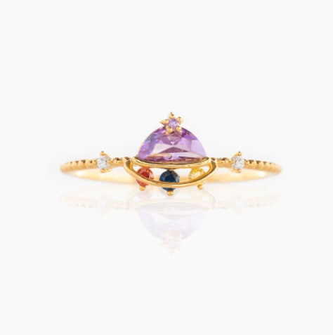 Gold Color UFO Astronaut Ring Brass Geometric Design For Women Men Festival Party Gift Accessory Jewelry For Collectors