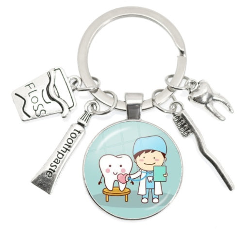 Round Toothbrush Keychain Alloy Metal Key Ring Unisex Pendant Gift for Keys Bags Backpacks and More Gift Ideas