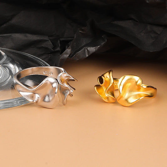 Copper Ring Adjustable Opening Irregular Concave Convex Matte Geometric Design Electroplated Finish Ring Style