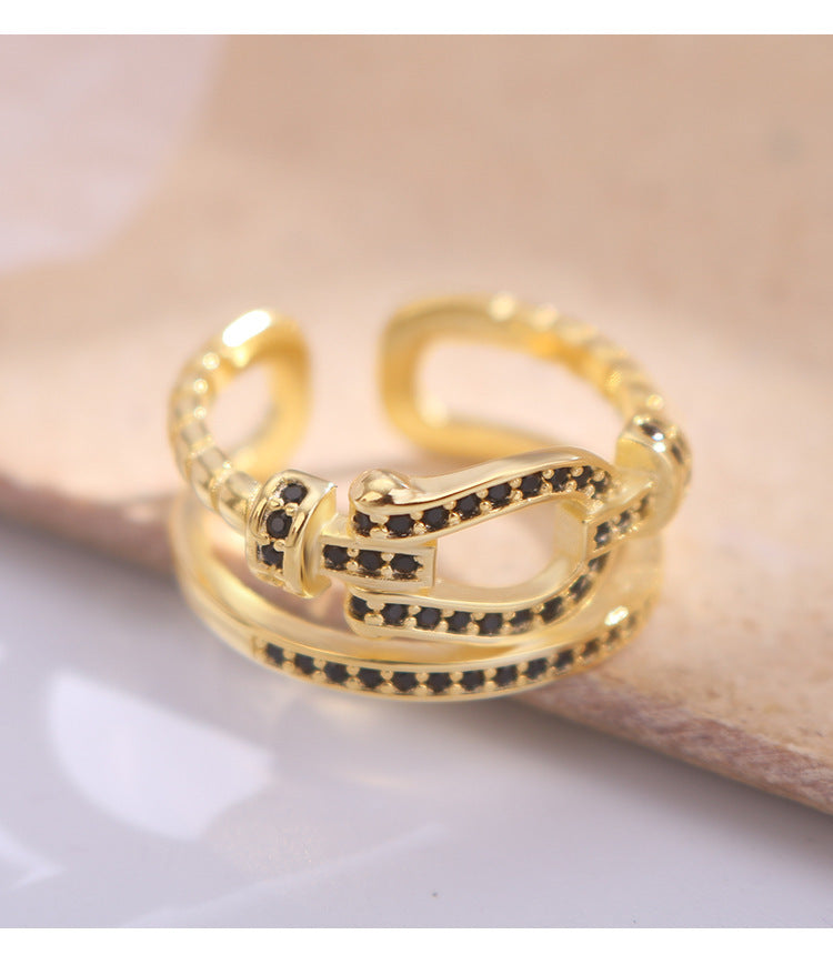 Womens Ring Golden Dripping Oil Cartoon Character Design Thai Silver Gold Plated Double Layer Elegant Fashion Ring