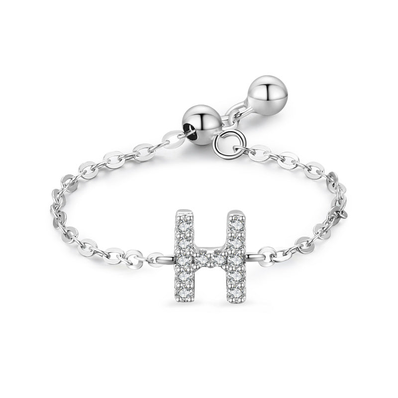 Womens Letter Chain Ring Adjustable Opening Female Fashion Ring Niche Design Love Thin Silver Jewelry English Ring