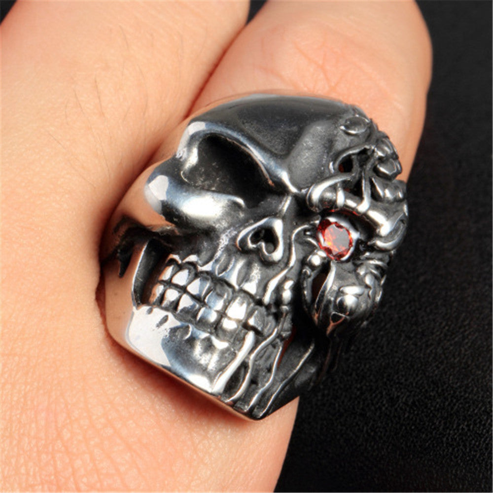 Mens Alloy Skull Ring Electroplated With Red Diamond Zircon One Eye Design Ideal Gift For Him Fashion Gear Now