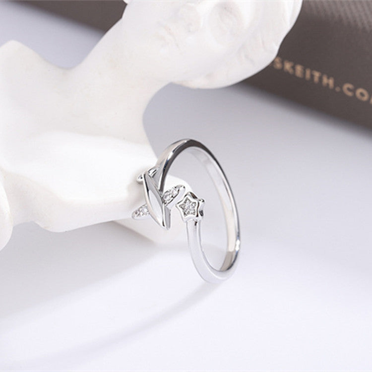 Womens Adjustable Copper Rings Five Pointed Star Geometric Korean Fashion Jewelry White Band Gift For Festival