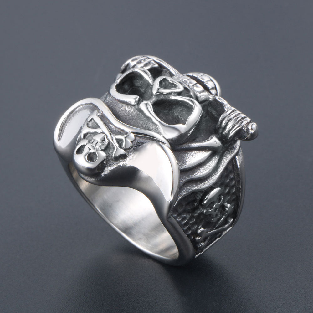 Titanium Skull Ring Mens Retro Dagger Style Polished Jewelry Fashion Bold Skulls Design And Retro Dagger Style