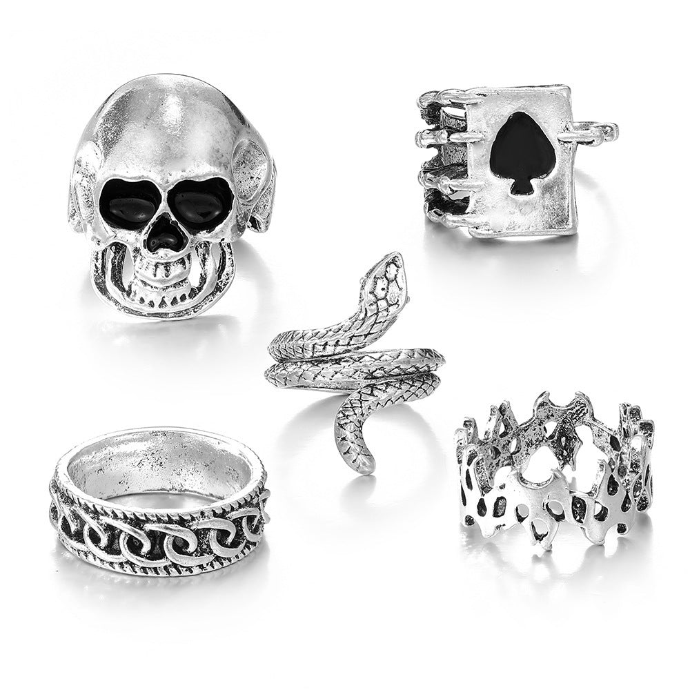 Unisex Metal Rings Set Vintage Alloy Geometry Pattern Bohemian Style Jewelry For Men Women Gift For Daily Wear