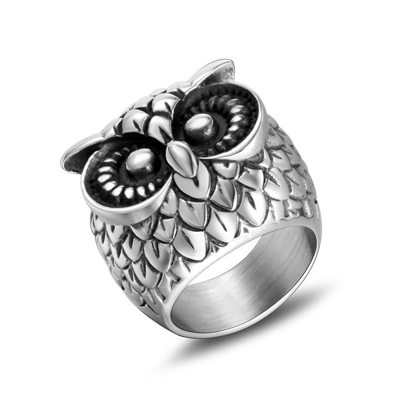 Mens Unisex Owl Ring Titanium Steel Polished Ornament Punk Fashion Retro Animal Image Rings Hand Ornament Punk