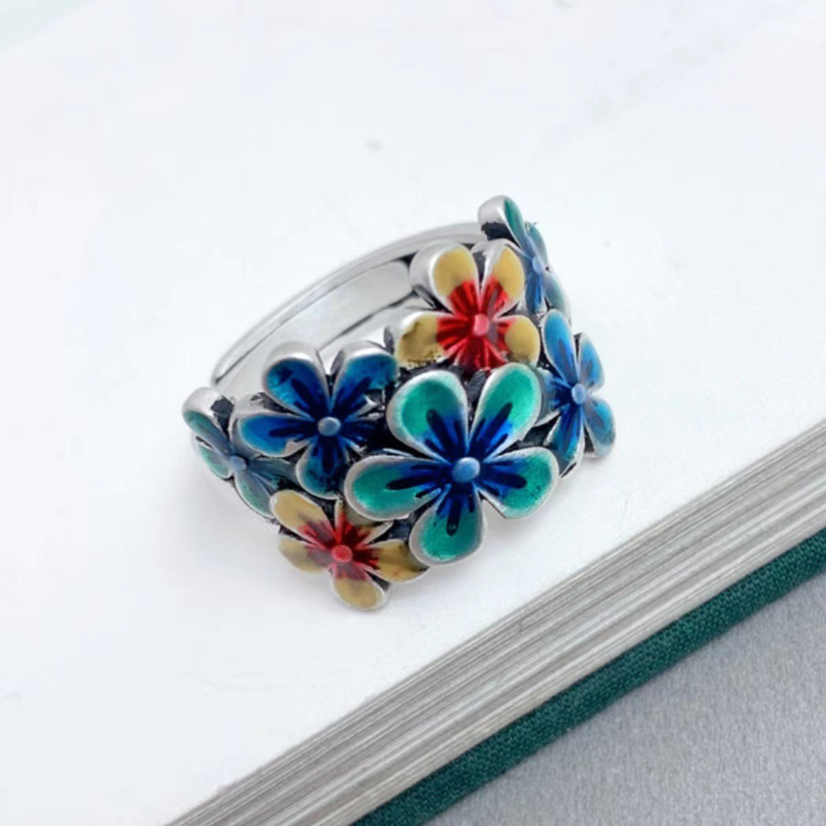 Unisex Adjustable Flower Ring Copper Jewelry Floral Band For Women And Men Trendy Accessory Modern Floral Ring