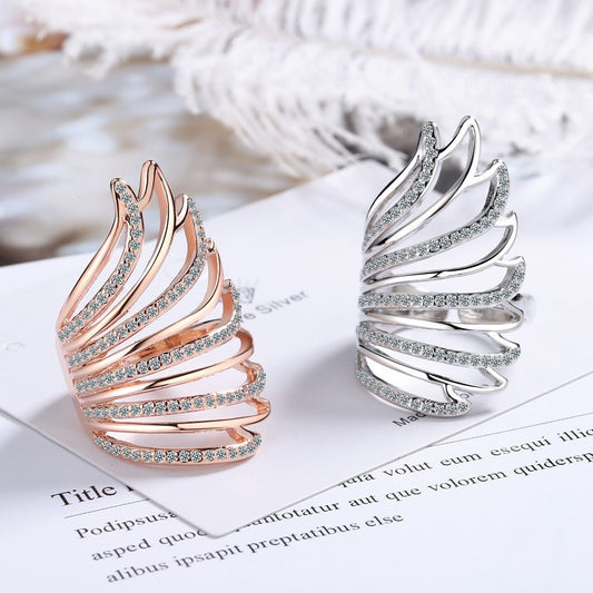Diamond Angel Wings Ring Adjustable Copper Plated Fashion Jewelry For Women Elegant Dainty Exquisite Sparkling