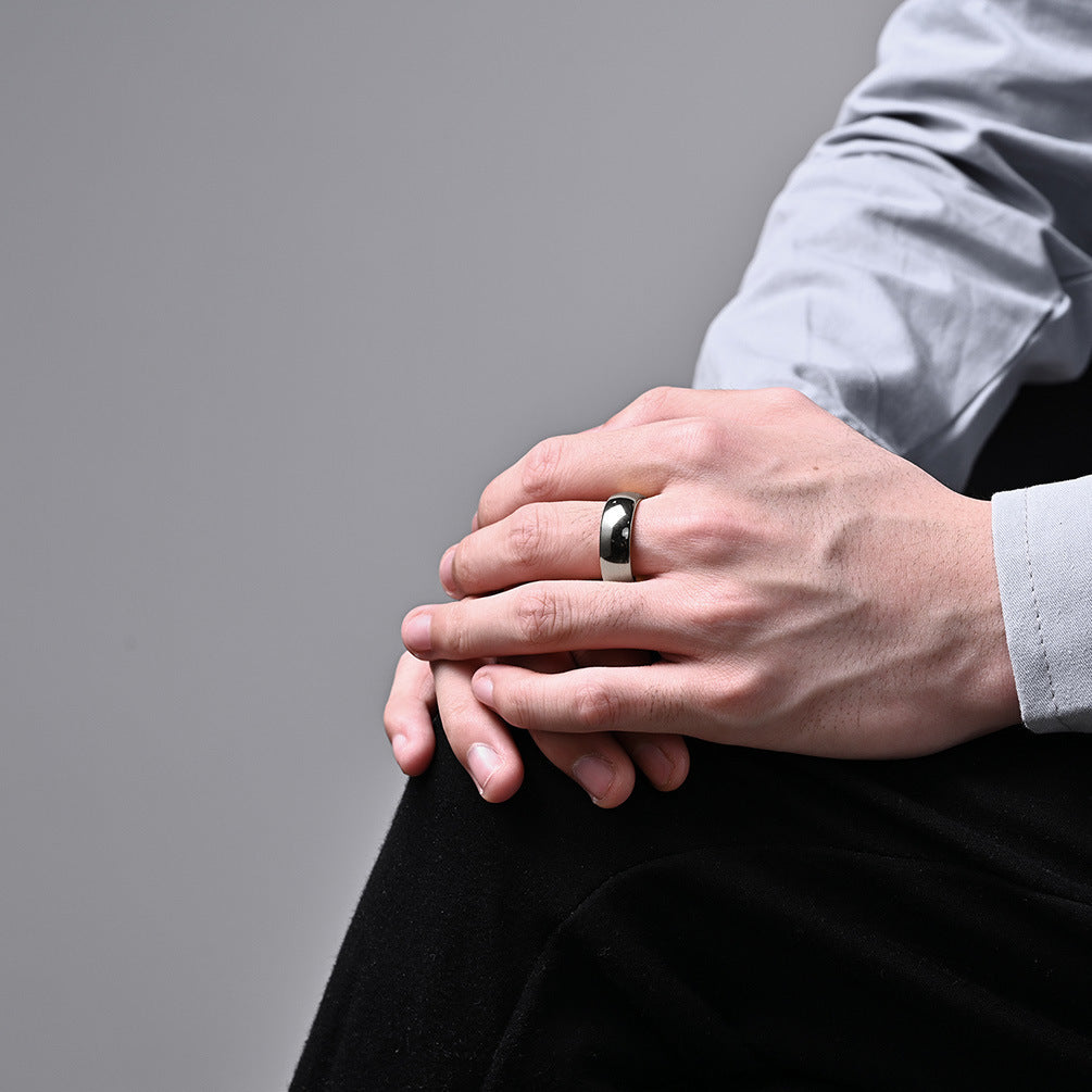 Unisex Tungsten Ring Band Arc Glossy Anti-Scratch Design Steel Color Geometric Ring for Men or Women Wedding Engagement Anniversary Gift