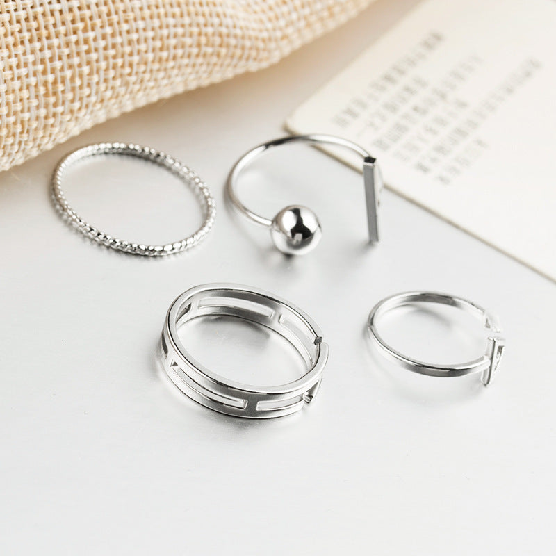 Unisex Rings Set Of 4 Geometric Alloy Adjustable Rings Individually Packed Electroplated Finish Everyday Simple