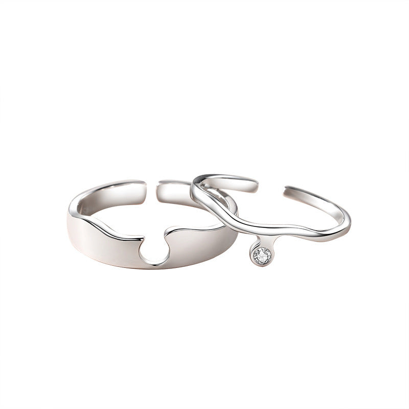S925 Silver Zircon Ring Adjustable Opening Korean Ins Ring For Women or Men Couple Ring Platinum Plated Minimalist Ring Trendy Jewelry Gift