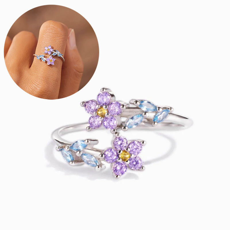 Copper Ring With Purple Flower Design Adjustable Geometric Band Spring Summer Jewelry For Women European Style